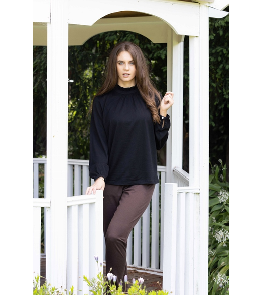 Merino ruffle neck top