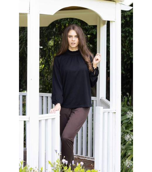 Merino ruffle neck top