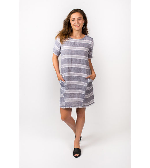 Fringe hem linen dress