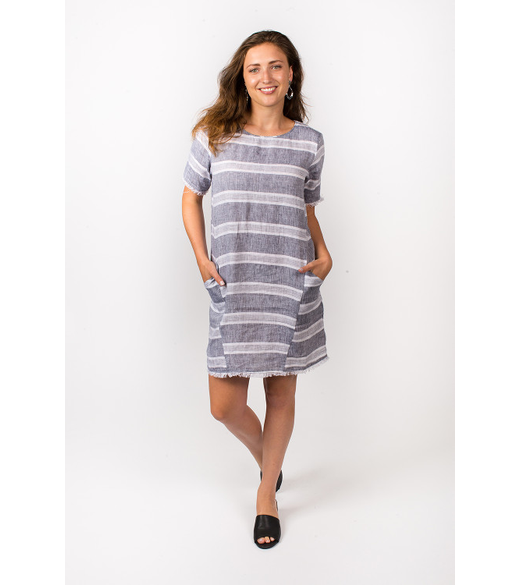 Fringe hem linen dress