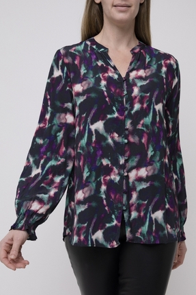 Button front print blouse-tops-Gaby's