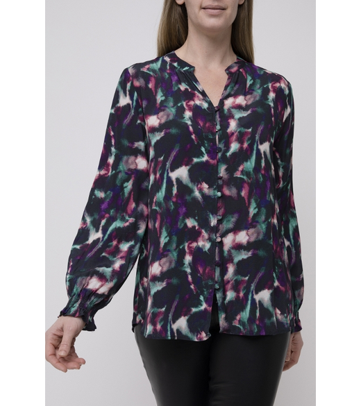 Button front print blouse