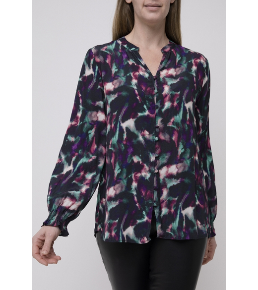 Button front print blouse