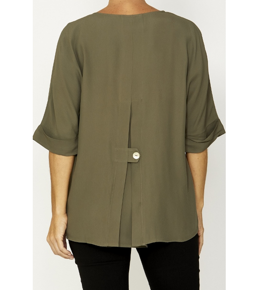 3/4 slv pleat back top