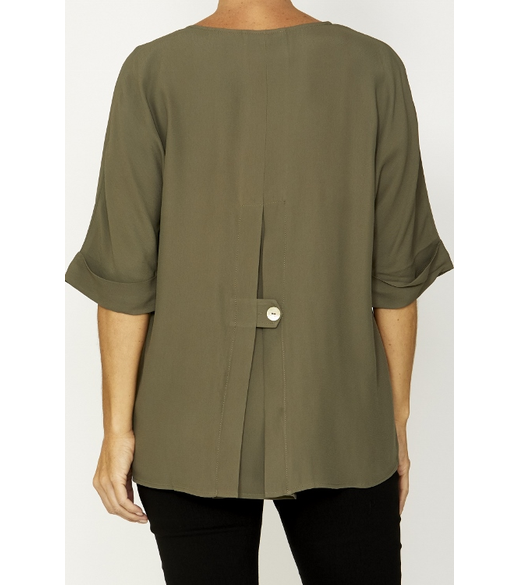 3/4 slv pleat back top