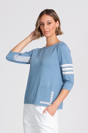 Boat neck top, striped highlights-tops-Gaby's