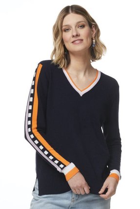 Stripe sleeve V jumper-knitwear-Gaby's