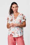 V neck frill sleeve print top