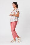 V neck frill sleeve print top