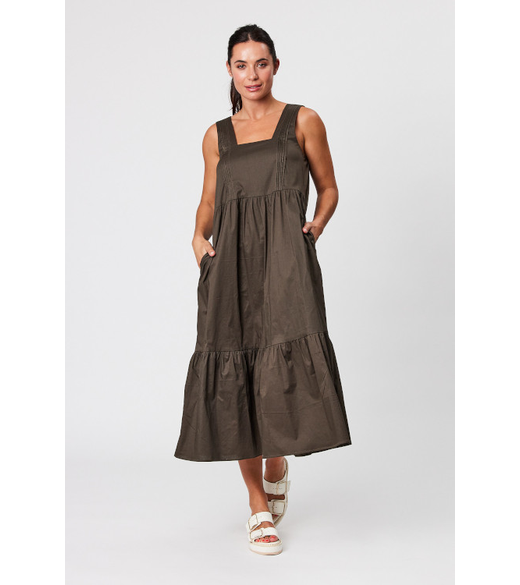 Pintuck bodice sq neck dress