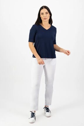 V neck top, cuff sleeve-tops-Gaby's