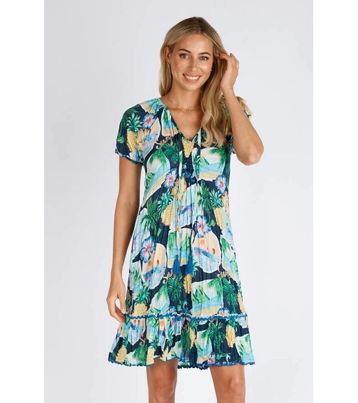 Surf shirred cotton dress