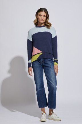 Intarsia trim jumper-knitwear-Gaby's