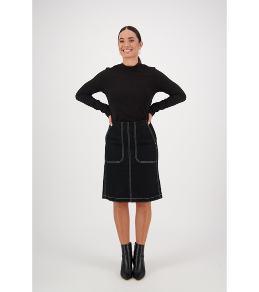 Wool mix skirt with top stitching