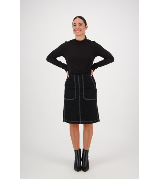 Wool mix skirt with top stitching