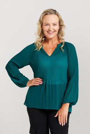 Vee neck textured shirt-tops-Gaby's