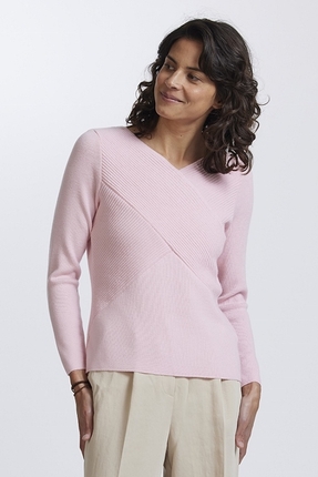 Rib wrap V jumper-knitwear-Gaby's