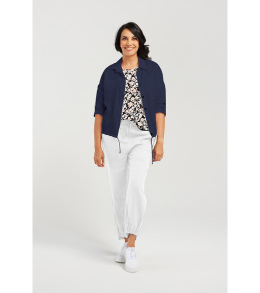 Drawstring cropped linen jacket