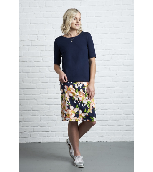 Boat neck top, cuff sleeve