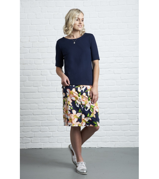 Boat neck top, cuff sleeve