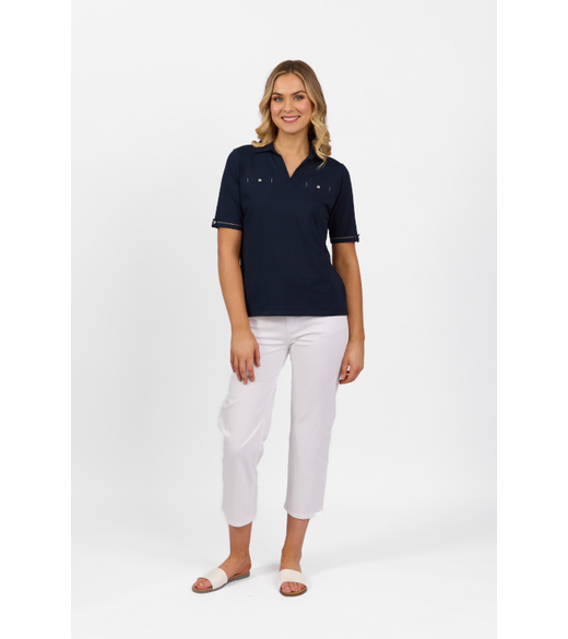 Collared polo with cuff detail