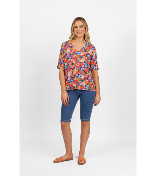 V neck top elbow length sleeve