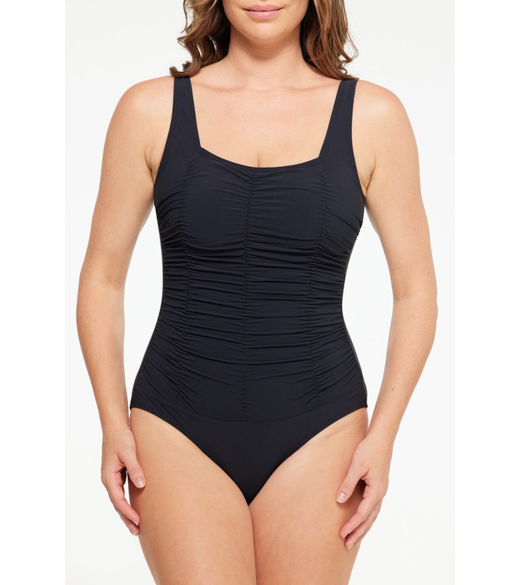 Gathered square neck swimsuit
