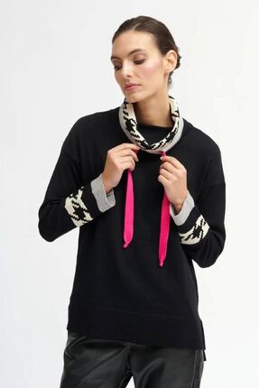 Dalida houndstooth trim jumper-tops-Gaby's