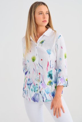 3/4 slv linen shirt-shirts-Gaby's