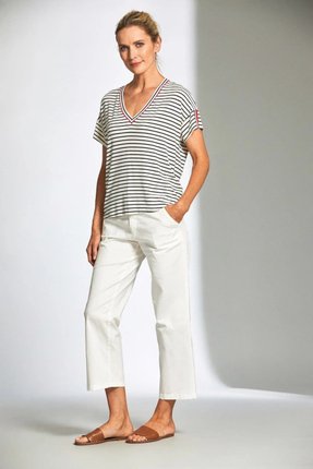 Stripe V neck T shirt-tops-Gaby's