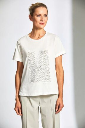 Net metallic print T shirt-tops-Gaby's