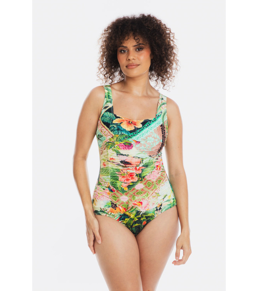 Gathered square swimsuit
