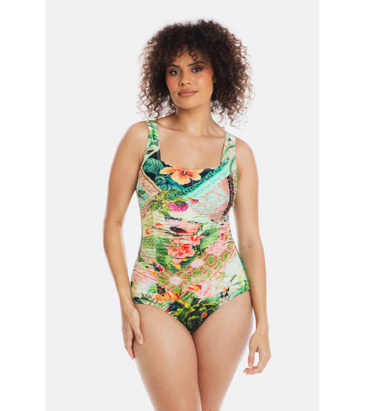 Gathered square swimsuit