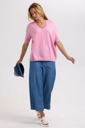 Pointelle shoulder top-knitwear-Gaby's