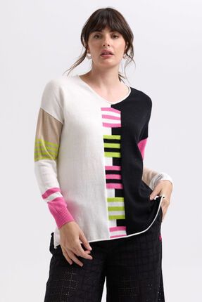 Ladder stripe V top-knitwear-Gaby's