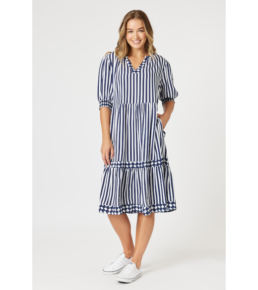 Harlequin stripe tier dress
