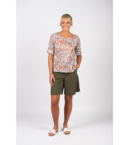 Round neck top elbow sleeve