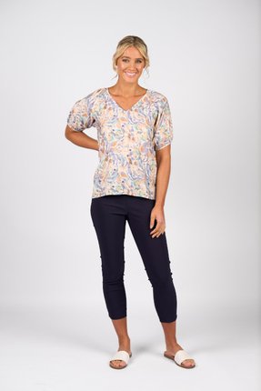Print V neck top-tops-Gaby's