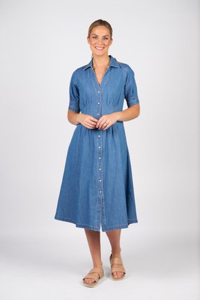 Shaped waist button up dress-dresses-Gaby's