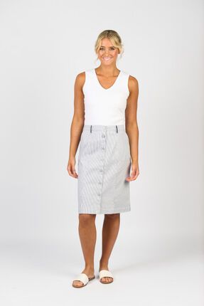 Knee length skirt contrast buttons-skirts-Gaby's