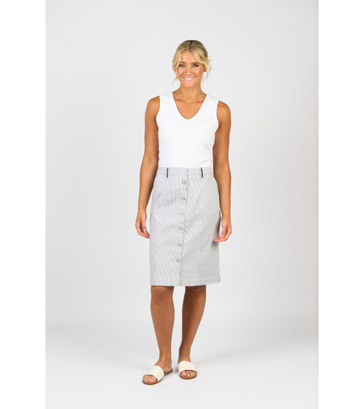 Knee length skirt contrast buttons