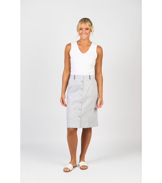 Knee length skirt contrast buttons