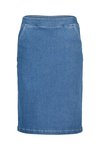 Flat front pull on denim skirt