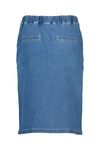 Flat front pull on denim skirt
