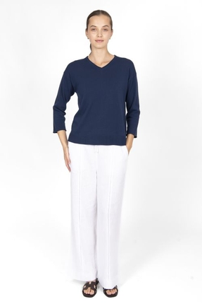Classic V nk with roll trims-knitwear-Gaby's