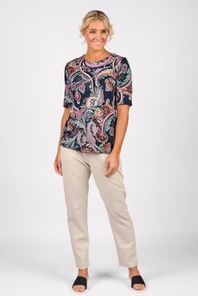 Printed round neck knit top-tops-Gaby's