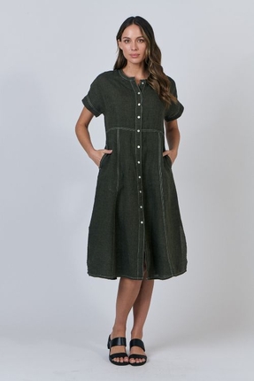 Button front linen dress-dresses-Gaby's