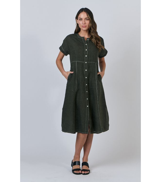 Button front linen dress