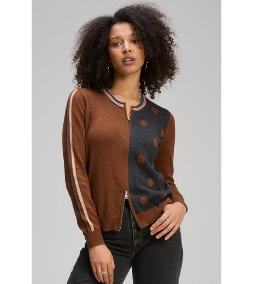Stripe spot zip up cardi