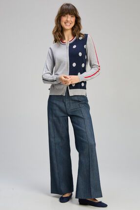 Stripe spot zip up cardi-knitwear-Gaby's